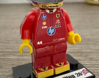 F1 custom minifigure Lewis Hamilton 2026 Silverstone Gp yellow special helmet