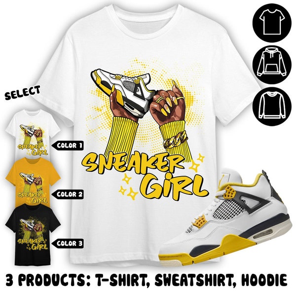 Sneaker Girl Nail Unisex Color T-Shirt, Sweatshirt, Hoodie, AJ 4 Vivid Sulfur, Shirt In Gold To Match Sneaker Tee