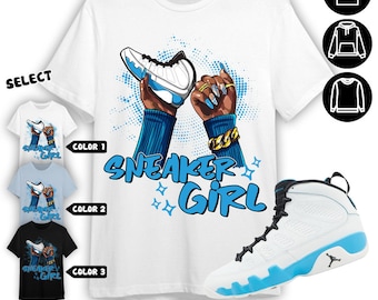 Jordan 9 - T-shirt unisexe couleur bleu poudré, sweat-shirt, sweat à capuche, baskets fille ongle, chemise bleu clair assortie aux baskets