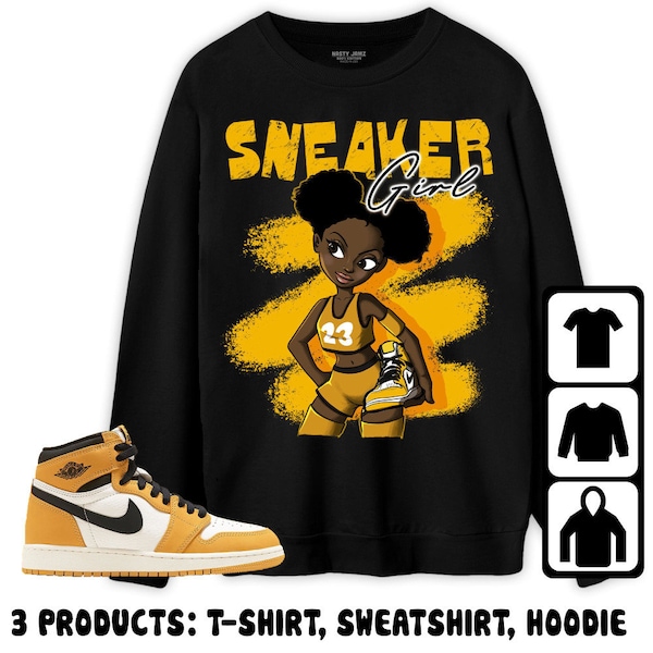 Jordan 1 Yellow Ochre Unisex Sweatshirt, Hoodie, T-Shirt, Black Sneaker Girl, Shirt To Match Sneaker