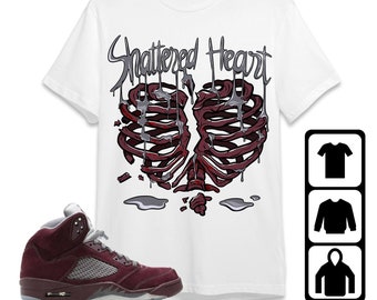 AJ 5 Burgundy Unisex T-Shirt, Tee, Sweatshirt, Hoodie, Shattered Heart, Shirt To Match Sneaker