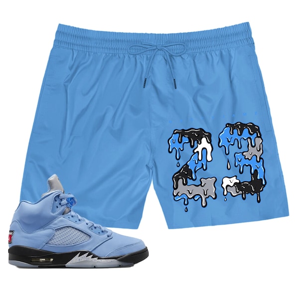 AJ 5 University Blue Unisex Sport Shorts, Sweatpants Joggers, 23 Drippin, Pants To Match Sneaker