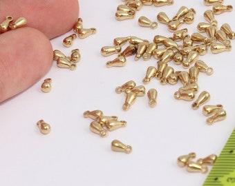 3x6mm Raw Brass Drop Charms, Mini Drop Hanger, Teardrop Beads, Raw Brass Drop Beads, Raw Brass Findings, MBGLA15