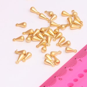 4x8mm 24k Matt Gold Drop Charms, Mini Drop Pendant, Drop Charms, Teardrop Beads, MBGBRT222
