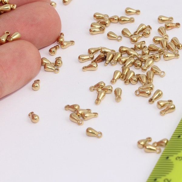 3x6mm Raw Brass Drop Charms, Mini Drop Pendant, Teardrop Beads, Raw Brass Drop Beads, Raw Brass Findings,   MBGLA15