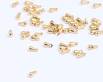 3x6mm 24k Glanzend Vergulde Drop Charms, Mini Drop Hanger, Drop Charms, Teardrop Beads, Gold Drop Beads, Gold Plated Findings, MBGMTE631