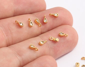 Dijes de gota de oro brillante de 2,5x6 mm 24k, piedra blanca, colgante de gota, dije de lágrima, dije de circonita cúbica, pulsera de gota MBGKDR54