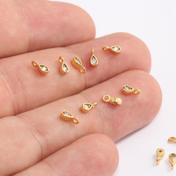 2,5x6mm 24k Shiny Gold Drop Charms, White Stone, Drop Pendant, Teardrop Charm, Cubic Zirconia Charm, Bracelet Drop MBGKDR54