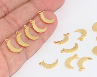 24k Shiny Gold Mond Charms, Mond Anhänger, Gold Mond Charms, Halbmond, MBGMTE971