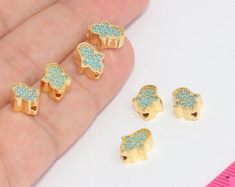 24k Shiny Gold Plated Hamsa, Micro Pave Hamsa Charms, CZ Charms, Fatima Hand Charms, Charms, Turquoise Stone, Hamsa Jewelry,   MBGZRCN341