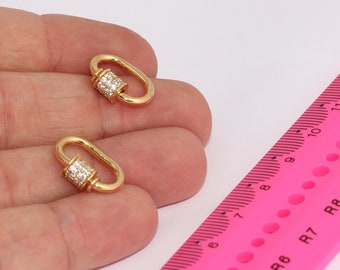 12x17mm 24k Shiny Gold Oval Screw Clasp, CZ Oval Shaped Screw Clasp, Micro Pave Screw Clasp, Gold Necklace Clasp Pendant, smr, MBGBRT828