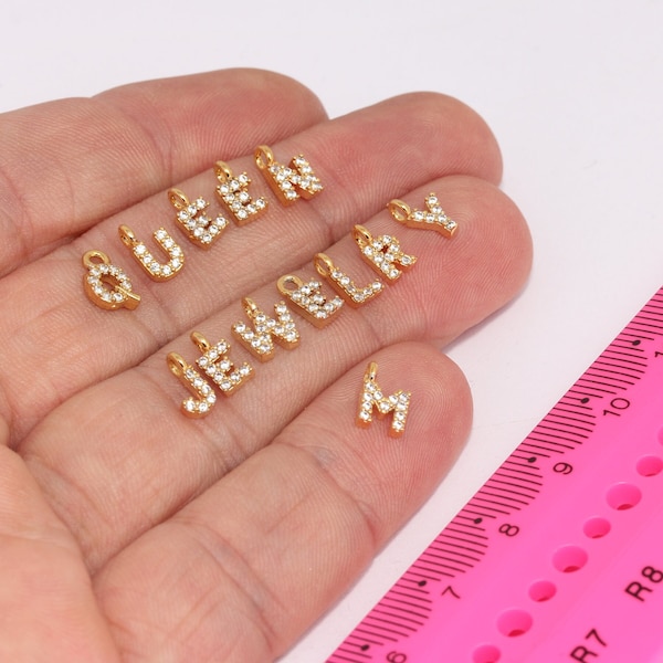 5x8mm 24k Shiny Gold Cz Buchstabe Charms, Cz Buchstabe, Zirkon Buchstaben, Gold Buchstabe Charms, Personalisierte Halskette, MBGHRF24