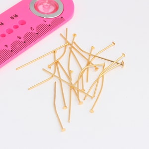 35 mm 24 k glänzend Gold Kopfstifte, Flachkopfstifte, Nietstifte für Perlen, Schmuckherstellung Komponenten, vergoldetes Zubehör, MBP25