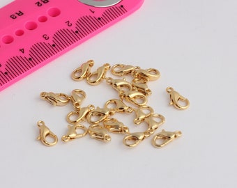 9mm 24k Shiny Gold Claw Clasp, Lobster Claw Clasp, Necklace Closures, Jewelry Making Supplies, Gold Plated Findings MCHK479