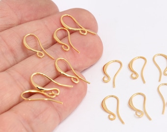 24k glanzende gouden oorbelhaken, vishaken, oordraden, Franse haakoorbellen, gouden oorbellen, oorbellen bevindingen, MBGCHK352