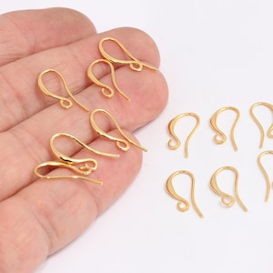 24k Shiny Gold Earring Hooks, Fish Hooks, Ear Wires, French Hook Earrings, Gold Earrings, Earrings Findings,  MBGCHK352