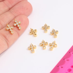 8x12mm 24k Shiny Gold Cross Charms, Micro Pave Cross Pendant, Cross Charms, Zircon Cross Charms, Cubic Zirconia Cross,  MBGKDR184