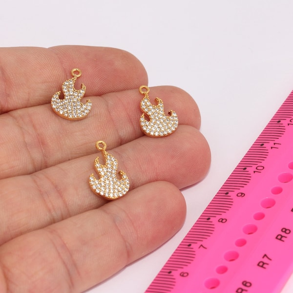 10x17mm 24k Shiny Gold Flame Charms, CZ Fire Bracelet Charms, Flame Pendant, Fire Pendant Necklace MBGBRT897