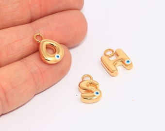 24k Shiny Gold Evil eye Letter , Evil eye alphabet letter , Initial Charms, Letter Pendant, Personalized Necklace,  MBGHRF60