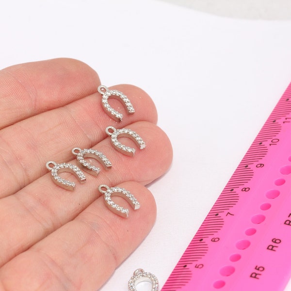 Silver Plated Cz Horseshoe Charms, Horseshoe Pendant, CZ Charms, Horseshoe Necklace, Lucky Charms, CZ Jewelry,  MBGZRCN884