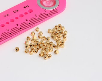 3mm Gold Plated Faceted Beads, Gold Diamond Beads, Cube Bracelet Beads, Gold Plated Spacer Beads, Gold Plated Findings, Beads, MBGBRT18