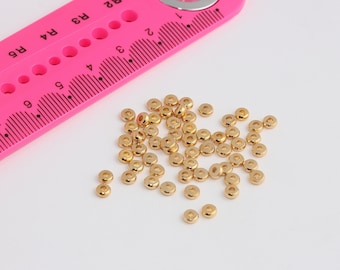 24K Shiny Gold Spacer Beads, Gold Spacers, Rondelle Beads, Round Brass Beads, Connector Beads, Gold Plated Findings, MBGBRT651