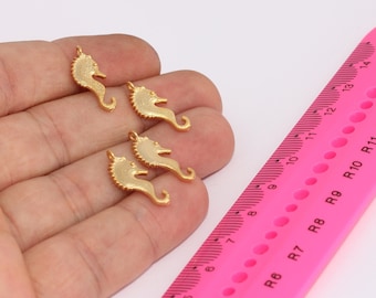 8x20mm 24k Matt Gold Seahorse, Bracelet Charms, Summer Charms, Gold Plated Findings, MBGBRT702