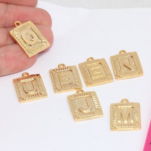 24k Shiny Gold Plated Square Letter, Letter Charms, Alphabet Letter Charm, Letter Necklace, Personalized Necklace, Medallion Pendant MBGERC1
