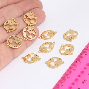 14x19mm 24k glänzendes Goldweltkarte Armband, Globus-Charme, Erde Anhänger, Weltkarte Charms, Traveler Anhänger, vergoldete Charms, MBGMTE593