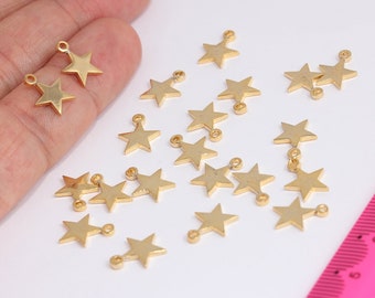 Cuentas de estrella de oro brillante de 24 k (7 x 9 mm), dijes de estrella, dijes de estrella para pulsera, dijes de estrella bonitos, accesorios chapados en oro, MBGMTE425