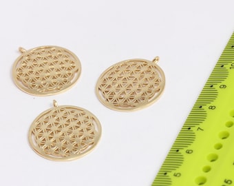 Raw Brass Flower of Life, Yoga Pendants, Flower Of Life Medallion, Sacred Geometry, Yoga Jewelry, Zen Charms MBGSOM195