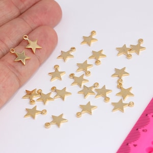 7x9mm 24k Shiny Gold Star Beads, Star Charms, Star Bracelet Charms, Cute Star Charms, Gold Plated Findings,  MBGMTE425