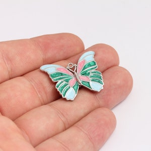 25x31mm Rhodium Plated Butterfly Charms, Green Enamel Butterfly,  MBGKDR2-10