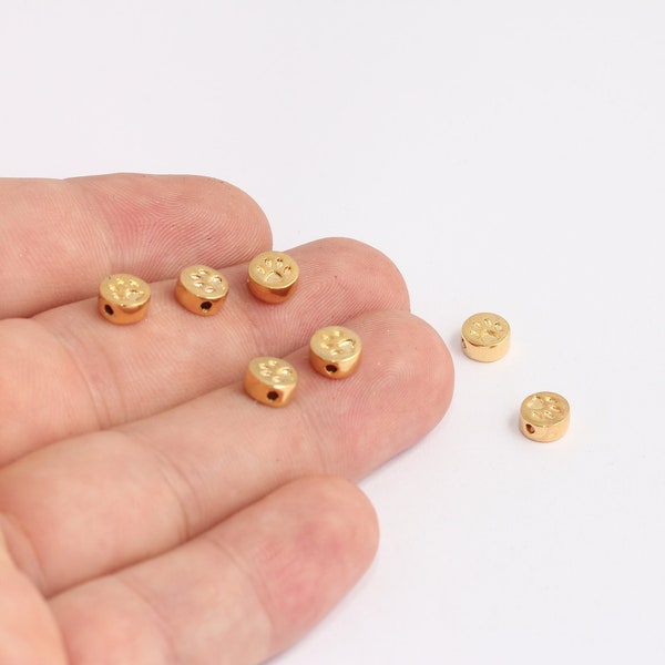 3.5x7mm 24k Shiny Gold  Cat Disc, Paw Coins, Paw Bracelet Charms, Small Gold, Bead Paw Charms, With Hollow Backs  MBGKDR61