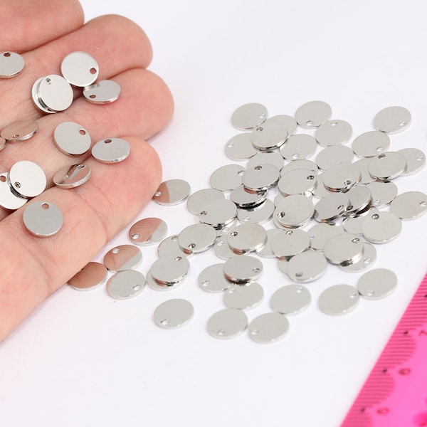 8mm Rhodium Plated Coins, Coins, Drop Charms, Round Charms, Stamping Blanks, Stamping Tag, Silver Plated Findings, XR,  MBGMTE595