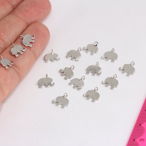 Rhodium Plated Elephant Charm, Tiny Elephant Charm, Elephant Pendant, Dainty Charms, Rhodium Plated Findings   MBGMTE407