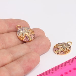 19x24mm 24k Shiny Gold Palm Pendant, Micro Pave Palm Tree, CZ Palm Tree Charms, Colorful Micro Pave Medallion, Gold Findings,  MBGMLS754