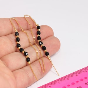 10x85mm 24k Shiny Gold Chain Earrings, Black Beads Earring, Chain Dangle Edgy Earrings, Cartilage Earrings, Gold Handmade Earring, MBGSLM47