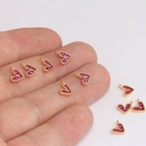 7.5mm 24k Shiny Gold Heart Charms, Heart Pendant, Mini Heart Charms, Cubic Zirconia Charm, Heart Beads, CZ Gold Heart Charm, MBGMLS867-2