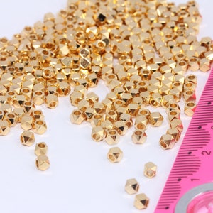 3mm Gold Plated Faceted Beads, Gold Diamond Beads, Cube Beads, Gold Plated Spacer Beads, MBGBRT18