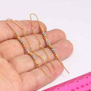 10x85mm 24k Shiny Gold Chain Earrings, Gold and Silver Beads Earring, Chain Dangle Edgy Earrings, Gold Handmade Earring, MBGSLM50