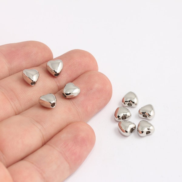 8mm Rhodium Plated Heart Beads, Cute Heart, Large Hole Beads, Heart Beads, Heart Charms, Top Perforated Heart, Bracelet Charms,  MBGKDR89-2