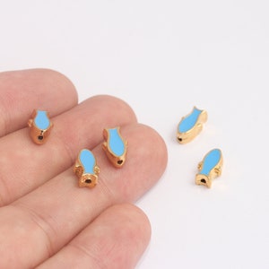 7x12mm 24k Shiny Gold Fish Beads, Fish Charms, Center Hole Fish Beads, Bracelet Beads, Blue Enamel  Fish, Spacer Beads   MBGMLS375-2
