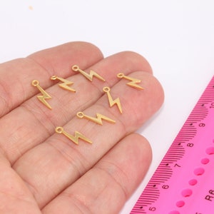 4x14mm 24k Shiny Gold Charms, Tiny Lightning Charms, Lightning Bolt Necklace Charm, Gold Thunder Pendant, Gold Dainty Charms, MBGMLS648
