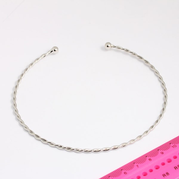 120mm Rhodium Plated Choker, Wire Choker Necklace, Adjustable, Bradide Wire Neck Cuff, Textured Choker, Silver Plated Findings,MBGBXB415-1