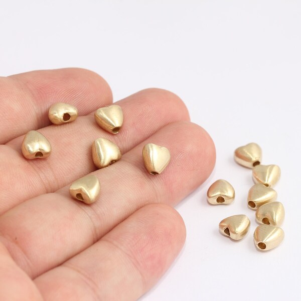 8mm Raw Brass Heart Beads, Large Hole Beads, Heart Beads, Heart Charms, Top Perforated Heart, Bracelet Charms, Beads, Hole 1.8mm  MBGKDR52