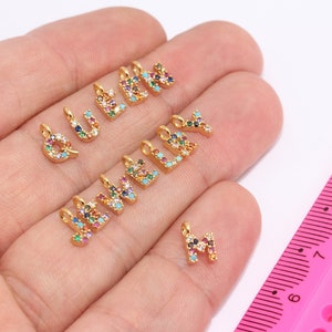 5x8mm 24k Shiny Gold Cz Letters, Cz Colorful Letter Charms, Cubic Zirconia Letter Beads, Micro Pave Beads, Charms, MBGHRF30