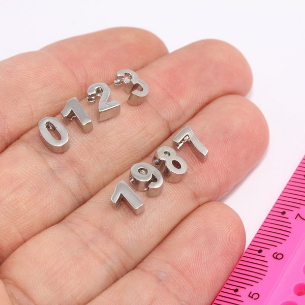 6x7mm Rhodium Plated Numbers, Number Charms, Number Beads, Birthday Charms, Silver Plated Beads, Silver Plated Charms,   MBGHRF28
