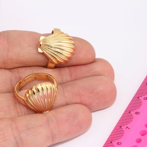 24k Shiny Gold Shell Rings, Adjustable Ring Settings, Sea Shell Rings, Summer Jewelry, Statement Rings, Gold Plated Rings,  MBGSLM345
