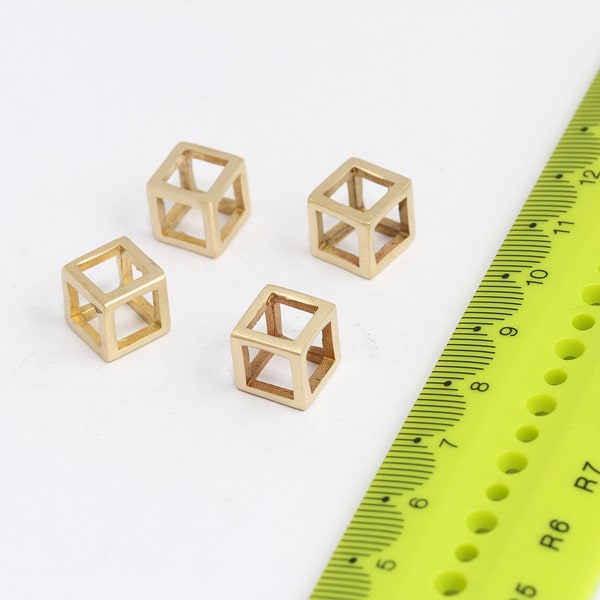 10mm Raw Brass Cube Charms, Cube Necklace  MBGSOM63